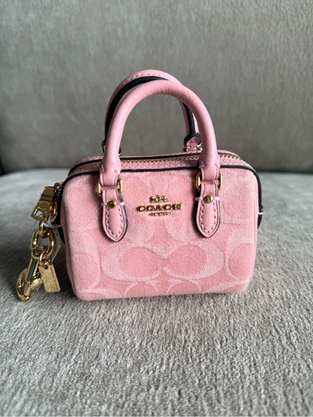 Coach Pink Denim Rowan Mini Satchel Keychain Bag Charm NWT